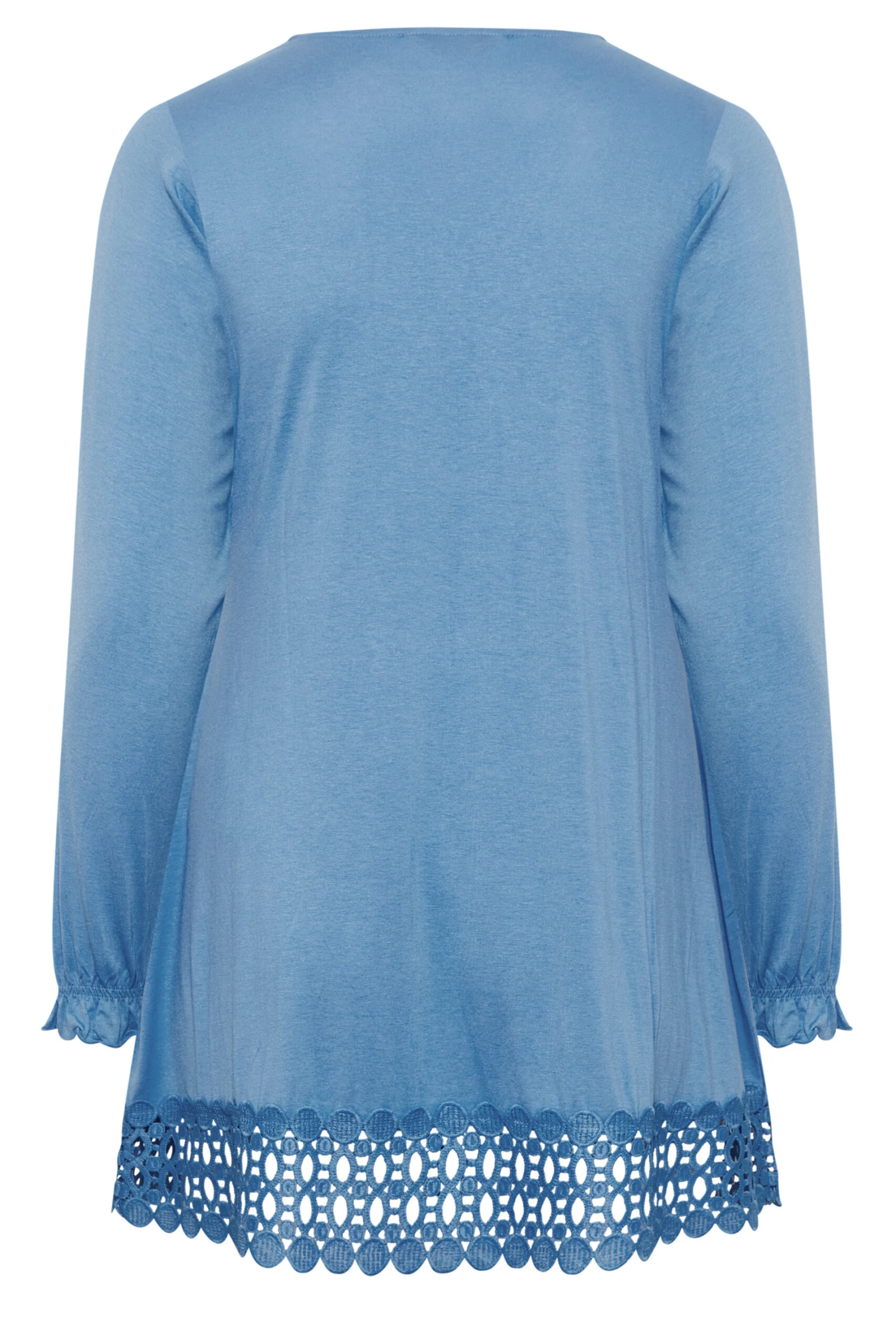 YOURS Curve Blue Crochet Long Sleeve Tunic Top 5 YOURS Curve Blue Crochet Long Sleeve Tunic Top - Image 5