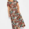 YOURS Curve Black & Orange Leaf Print Maxi Dress