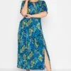 YOURS LONDON Curve Blue Animal Print Keyhole Maxi Dress