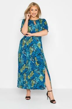 YOURS LONDON Curve Blue Animal Print Keyhole Maxi Dress