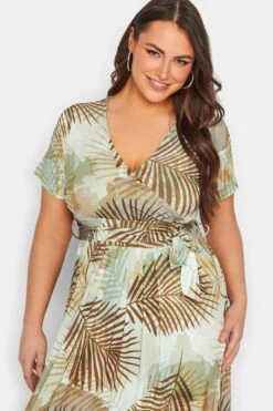 YOURS Curve Brown Tropical Leaf Print Wrap Dress -Luna Looks Zone a4858af8 3f7e 4b 301987 D