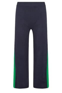 YOURS PETITE Curve Navy Blue & Green Stripe Wide Leg Trousers -Luna Looks Zone a525574b 6454 45 174469 X