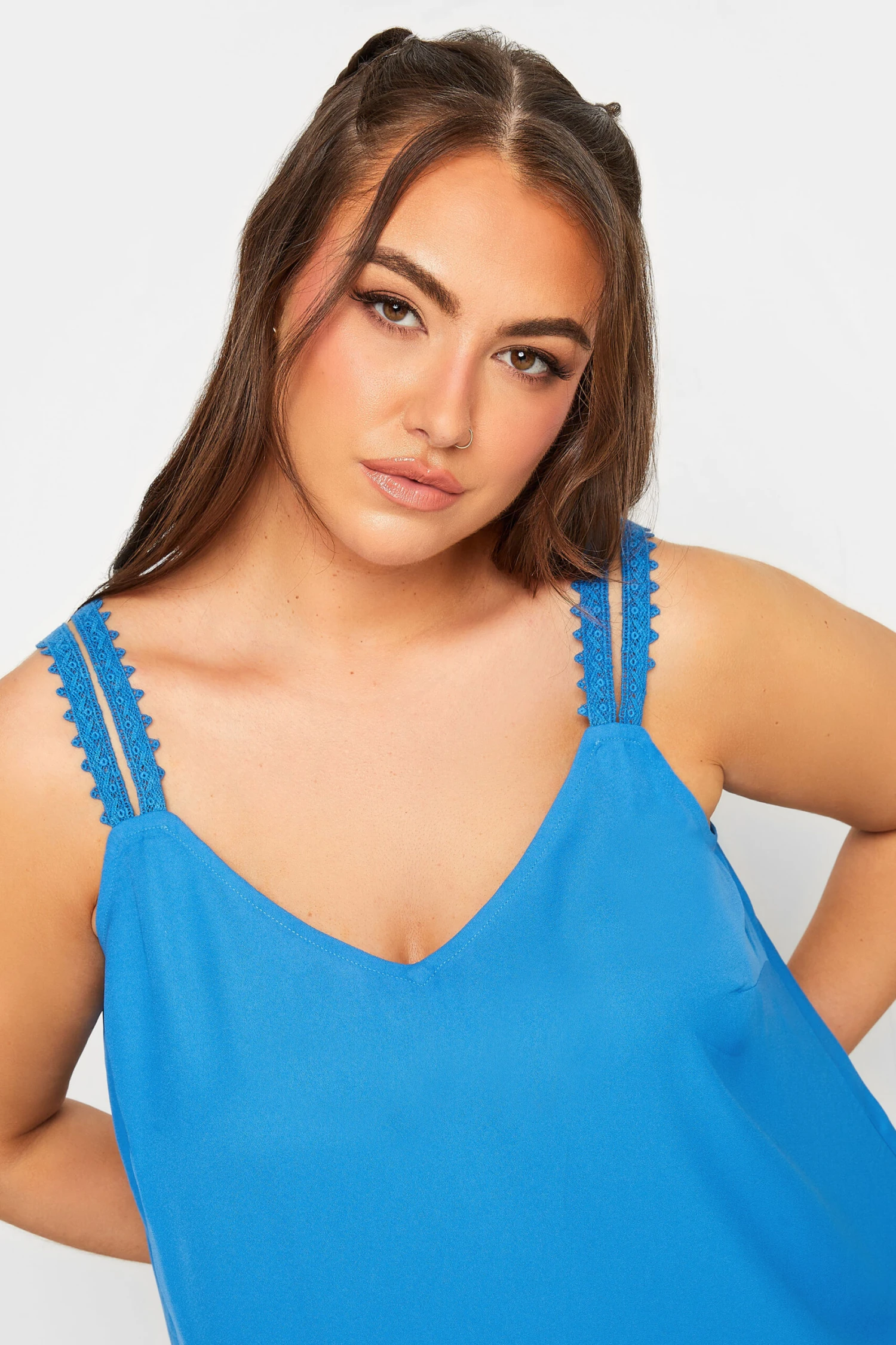 LIMITED COLLECTION Curve Blue Embroidered Strap Vest Top 3 LIMITED COLLECTION Curve Blue Embroidered Strap Vest Top - Image 3