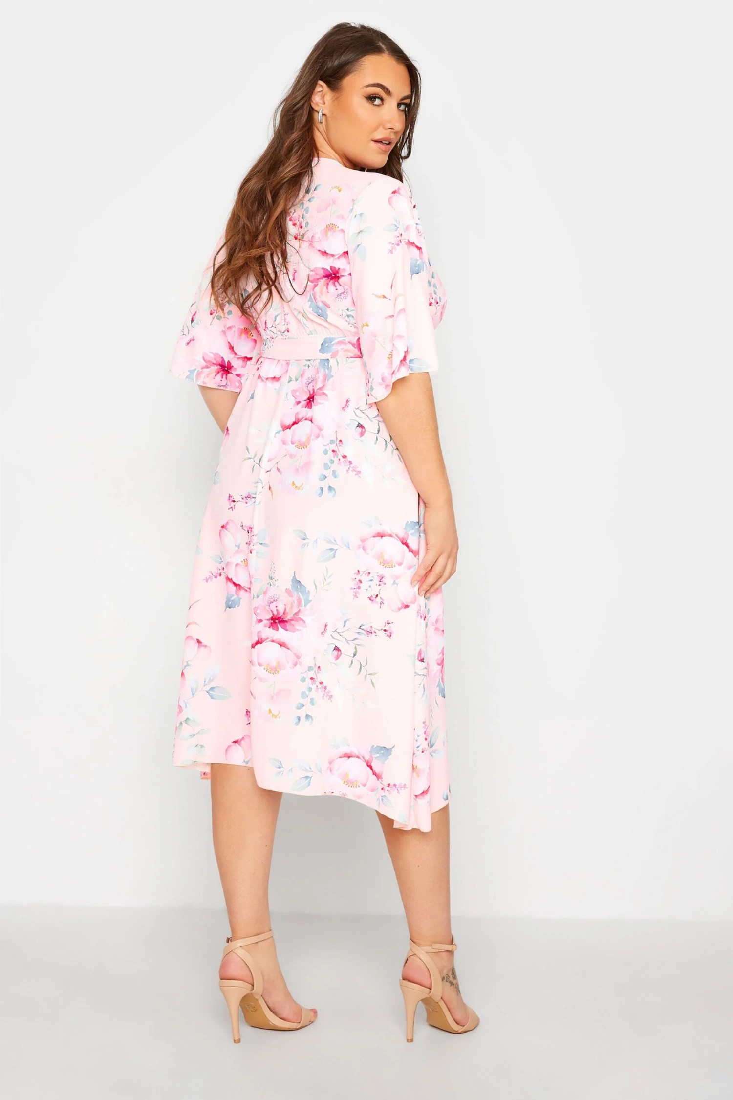 YOURS LONDON Curve Pink Floral Wrap Dress 2 YOURS LONDON Curve Pink Floral Wrap Dress - Image 2