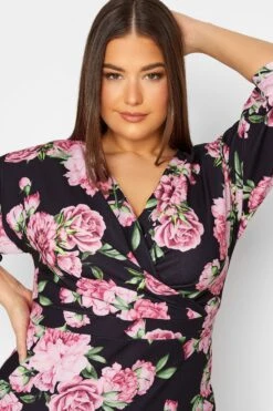 YOURS LONDON Curve Black Floral Drop Shoulder Wrap Dress -Luna Looks Zone a6e38277 f9a9 43 162044 D