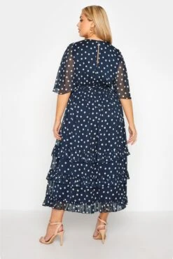 YOURS LONDON Curve Navy Blue Polka Dot Ruffle Maxi Dress -Luna Looks Zone a71da4bd ebf2 4c 161144 C