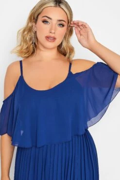 YOURS LONDON Curve Cobalt Blue Pleated Overlay Midi Dress -Luna Looks Zone a740704c 0ee7 4f 162120 E