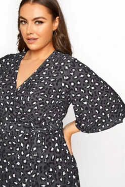 YOURS LONDON Curve Grey Leopard Midi Wrap Dress -Luna Looks Zone a76db667 7ba6 47 157868 D