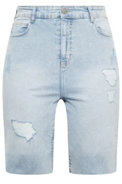 YOURS Curve Light Blue Ripped Dad Shorts -Luna Looks Zone a8676ca4 873b 4b 144730 X