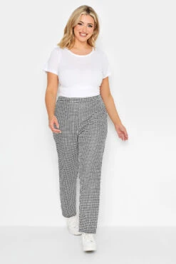 YOURS PETITE Curve Black Dogtooth Check Slim Leg Trousers