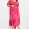 YOURS Curve Pink Shirred Broderie Anglaise Midaxi Dress