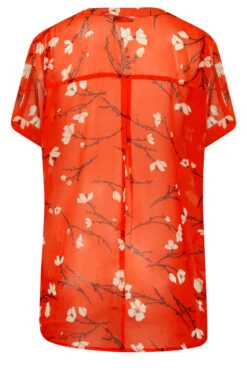YOURS Curve Orange Floral Half Placket Shirt -Luna Looks Zone a8e5a465 6616 41 131954 Y
