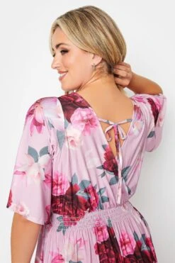 YOURS LONDON Curve Pink Floral Shirred Maxi Dress -Luna Looks Zone a97e042f a0c6 48 162124 E