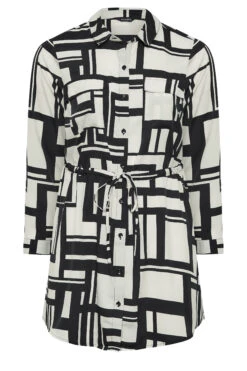 YOURS Curve Black & White Geometric Print Utility Pocket Shirt -Luna Looks Zone aa379d4f b3d6 4b 131739 X