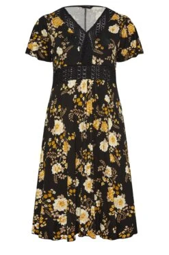 YOURS Curve Black Floral Print Lace Detail Dress -Luna Looks Zone aa92b650 ef03 4b 302050 X
