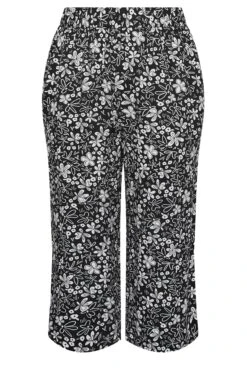 YOURS Curve Black Floral Print Cropped Trousers -Luna Looks Zone aadd2f07 0521 49 143383 X