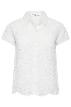 YOURS PETITE Curve White Broderie Anglaise Short Sleeve Shirt -Luna Looks Zone abad4c04 8099 43 174516 X
