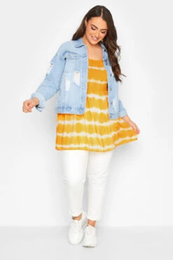 YOURS Curve Yellow Tie Dye Shirred Peplum Vest Top