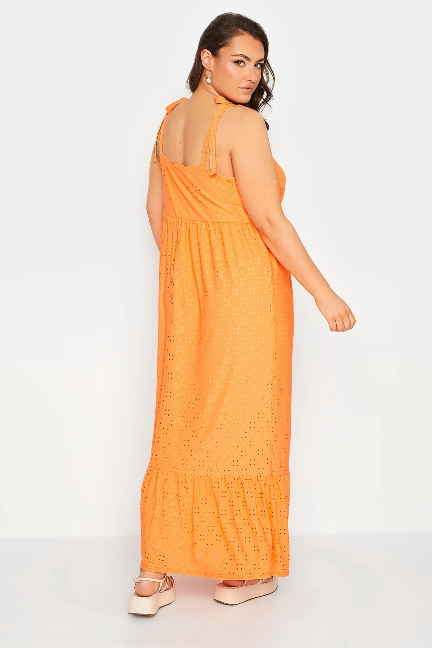 YOURS Curve Bright Orange Broderie Anglaise Maxi Dress 2 YOURS Curve Bright Orange Broderie Anglaise Maxi Dress - Image 2