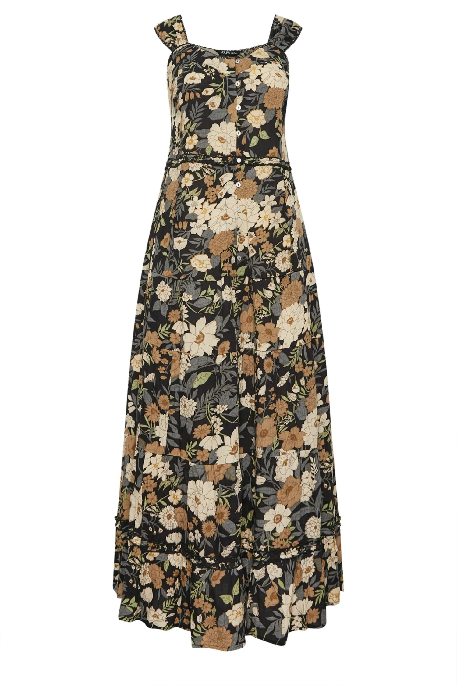 YOURS Curve Black Floral Tiered Maxi Sundress 5 YOURS Curve Black Floral Tiered Maxi Sundress - Image 5