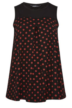 YOURS Curve Black Polka Dot Print Pleat Front Vest Top -Luna Looks Zone ac156350 31d0 41 302252 X