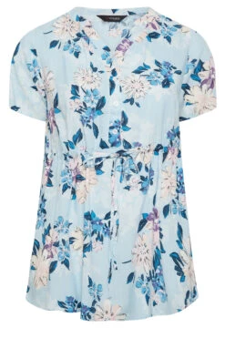 YOURS Curve Blue Floral Short Sleeve Shirt -Luna Looks Zone ac7e6c40 57dd 48 301182 X