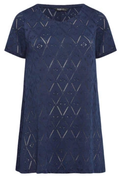 YOURS 2 PACK Curve Navy Blue & White Broderie Anglaise Swing Tops -Luna Looks Zone aca06446 36ad 40 321082 X1