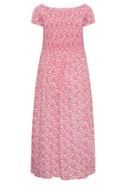 YOURS Curve Pink Ditsy Floral Bardot Maxi Dress -Luna Looks Zone ae035f8a 6037 42 137341 Y
