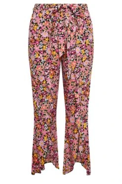 YOURS Curve Pink Floral Print Frill Wide Leg Trousers -Luna Looks Zone aec63d76 7e90 48 143370 X