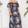 YOURS LONDON Curve Navy Blue Floral Ruffle Bardot Maxi Dress