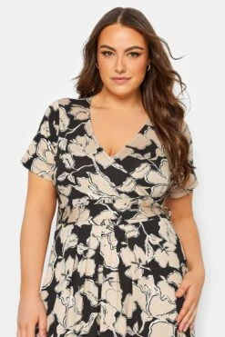 YOURS Curve Black & Beige Brown Floral Wrap Front Tie Maxi Dress -Luna Looks Zone afbbad0f 7404 45 137435 D