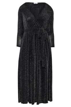 YOURS LONDON Curve Black & Silver Glitter Wrap Dress -Luna Looks Zone afcb63a4 de36 45 161640 X