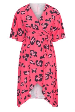 YOURS LONDON Curve Bright Pink Leopard Print Midi Wrap Dress -Luna Looks Zone aff73140 e51a 41 161388 F