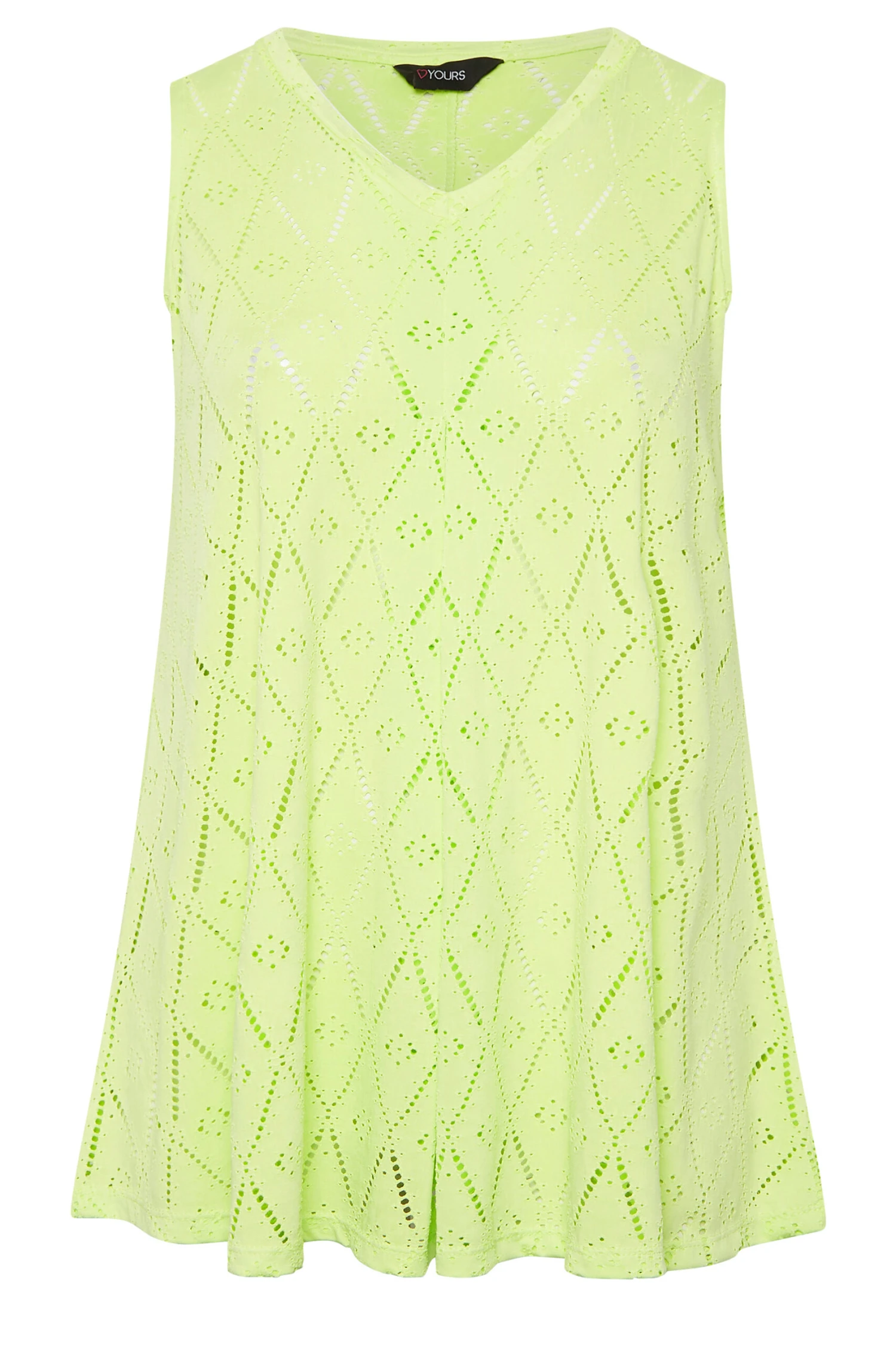 YOURS Curve Lime Green Broderie Anglaise Swing Vest Top 4 YOURS Curve Lime Green Broderie Anglaise Swing Vest Top - Image 4