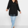 YOURS Curve Black Crochet Trim Tunic Top