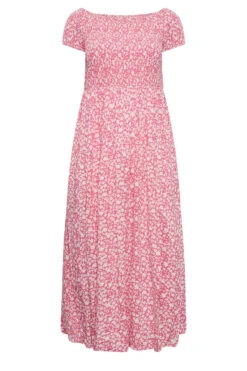 YOURS Curve Pink Ditsy Floral Bardot Maxi Dress -Luna Looks Zone b1116bb4 0706 49 137341 X