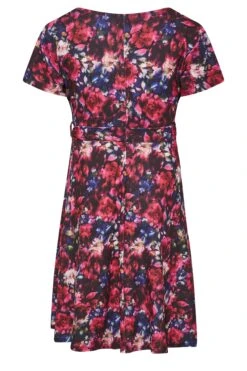 YOURS LONDON Curve Pink & Blue Floral Wrap Skater Dress -Luna Looks Zone b1f31022 fc6f 45 161791 Y