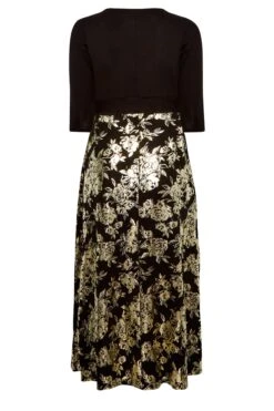 YOURS LUXURY Curve Black Foil Floral Print Wrap Dress -Luna Looks Zone b2087a18 5b56 47 301807 Y