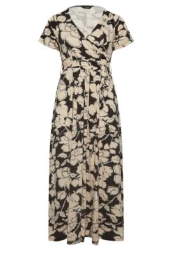 YOURS Curve Black & Beige Brown Floral Wrap Front Tie Maxi Dress -Luna Looks Zone b23debdf 4c90 40 137435 X