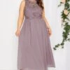 YOURS LONDON Curve Purple Lace Front Chiffon Maxi Dress