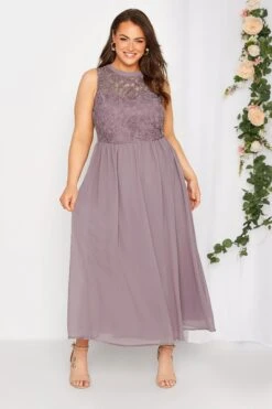 YOURS LONDON Curve Purple Lace Front Chiffon Maxi Dress