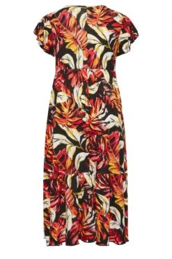YOURS Curve Black & Orange Leaf Print Frill Sleeve Wrap Maxi Dress -Luna Looks Zone b2586c92 ad84 40 301900 Y