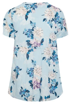 YOURS Curve Blue Floral Short Sleeve Shirt -Luna Looks Zone b25e787e 25f4 4b 301182 Y