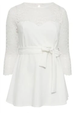YOURS LONDON Curve White Lace Sweetheart Peplum Top -Luna Looks Zone b2a79d4b 1454 42 162129 X