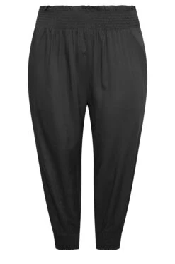 YOURS Curve Black Shirred Waist Cropped Harem Trousers -Luna Looks Zone b2e60cf1 093a 46 143391 X