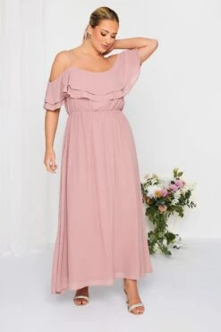 YOURS LONDON Curve Pink Bardot Ruffle Maxi Dress -Luna Looks Zone b31d6ffe 104f 43 161880 E