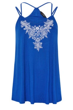 YOURS Curve Blue Embroidered Neck Vest Top -Luna Looks Zone b34f2f4f 5ebe 4f 300920 X