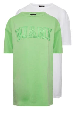 YOURS Curve 2 PACK White & Green 'Miami' Tunic T-Shirts 17 YOURS Curve 2 PACK White & Green 'Miami' Tunic T-Shirts -Luna Looks Zone b3a20502 48b7 4c 320771 XS