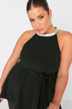 YOURS LONDON Curve Black Diamante Choker Peplum Top -Luna Looks Zone b3a52b36 961a 40 162169 D