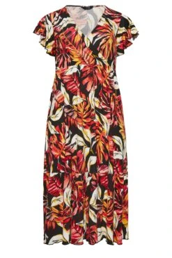 YOURS Curve Black & Orange Leaf Print Frill Sleeve Wrap Maxi Dress -Luna Looks Zone b46642d1 40c3 46 301900 X